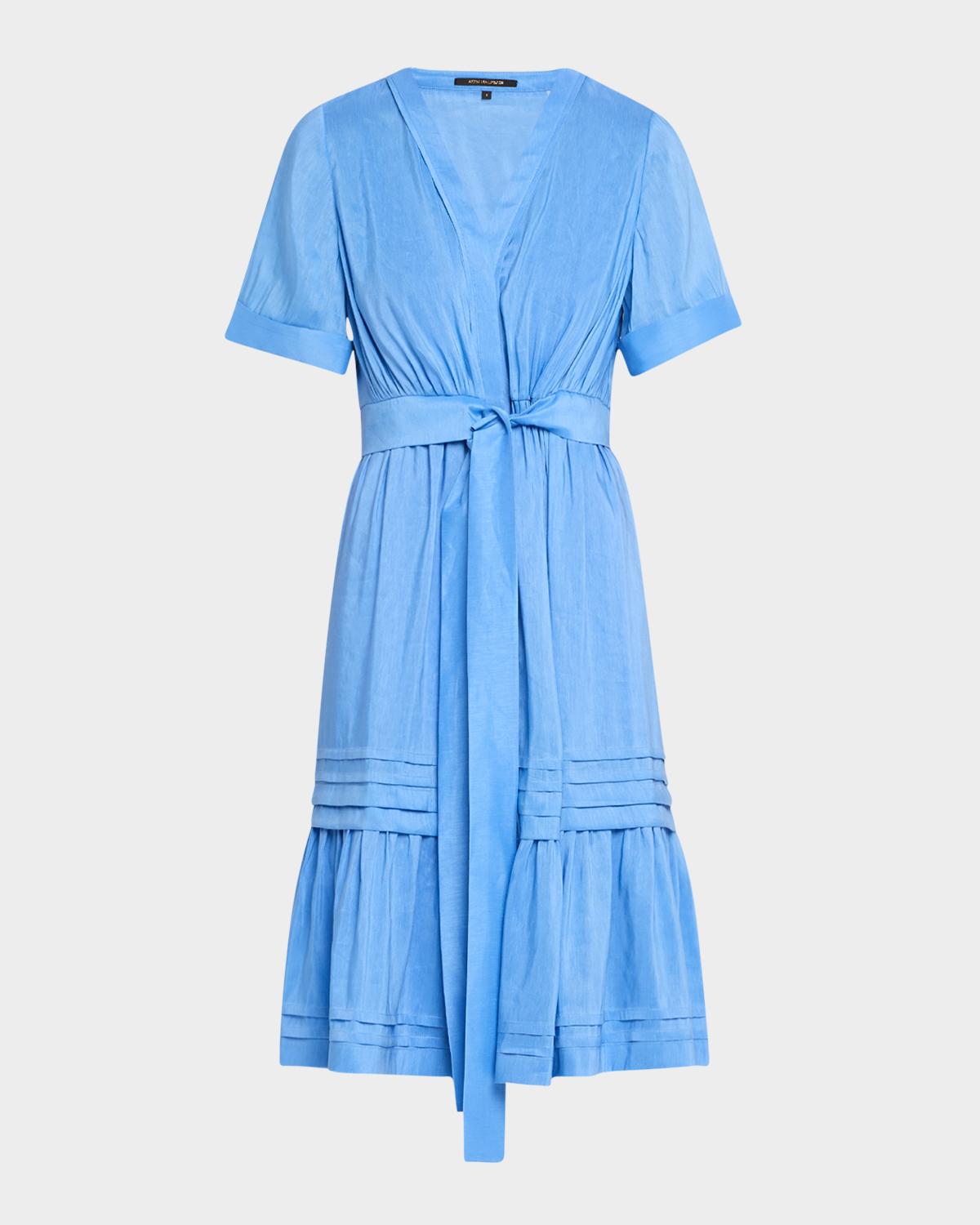 Kobi Halperin Miranda Pintuck Tiered Linen-Silk Midi Dress