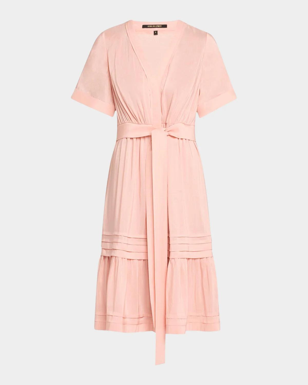 Kobi Halperin Miranda Pintuck Tiered Linen-Silk Midi Dress