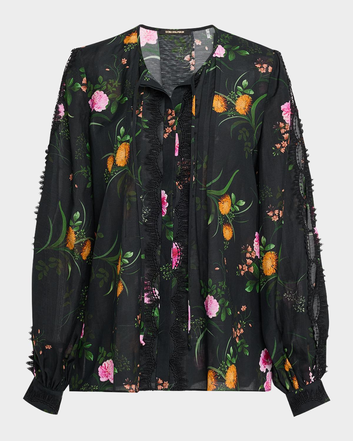Kobi Halperin Ren Floral-Print Cutout Blouse