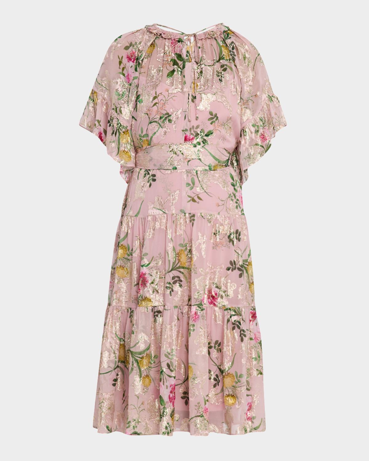 Kobi Halperin Chase Tiered Floral-Print Fil Coupe Dress