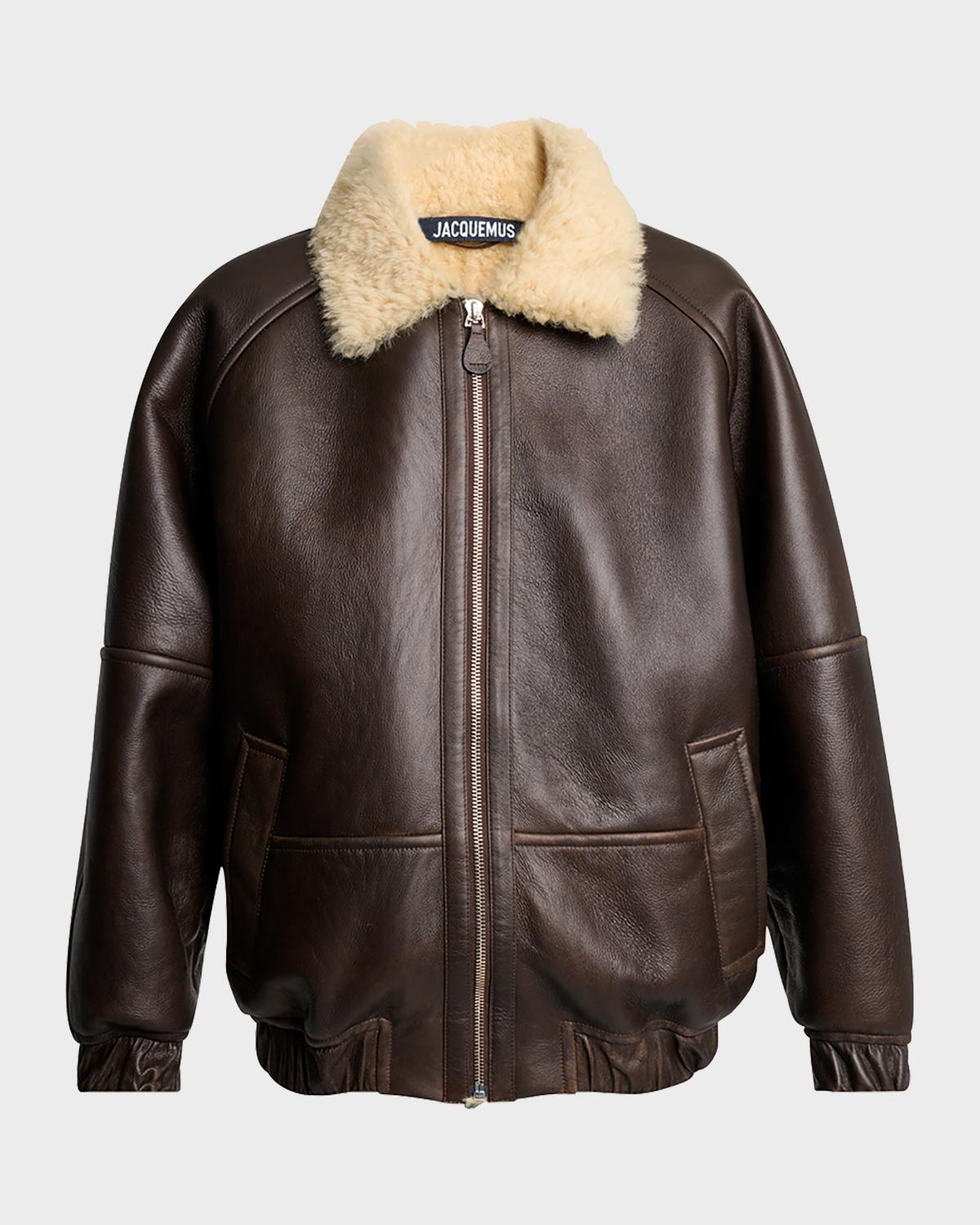 Jacquemus Men's Leather and Shearling Bomber Jacket