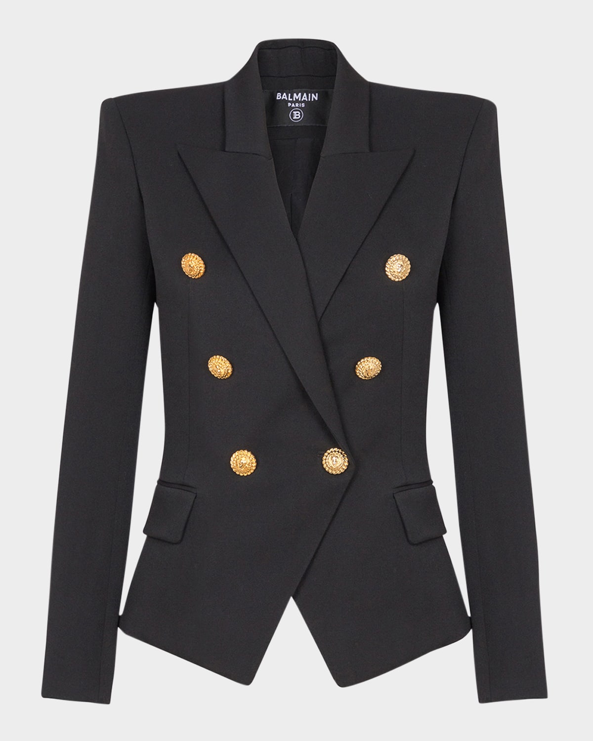 Balmain 6-button Fitted Wool Blazer In Black