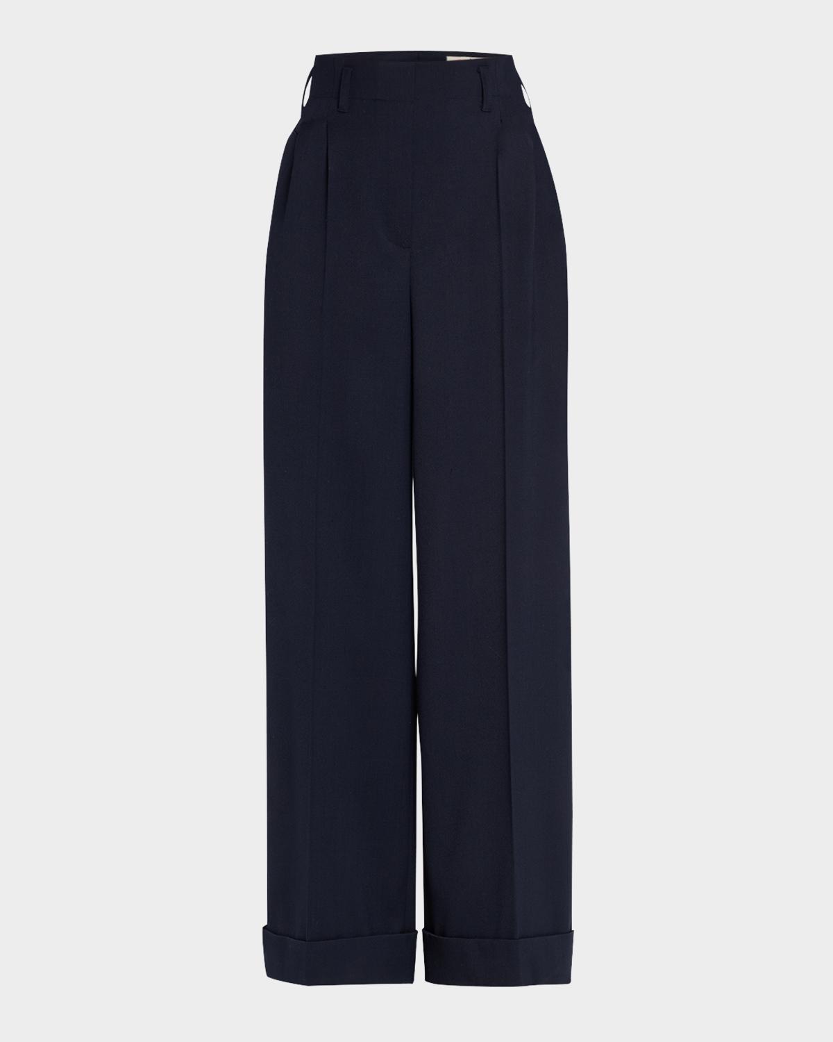 Maison Common Wool-Blend Wide-Leg Cuffed Pants