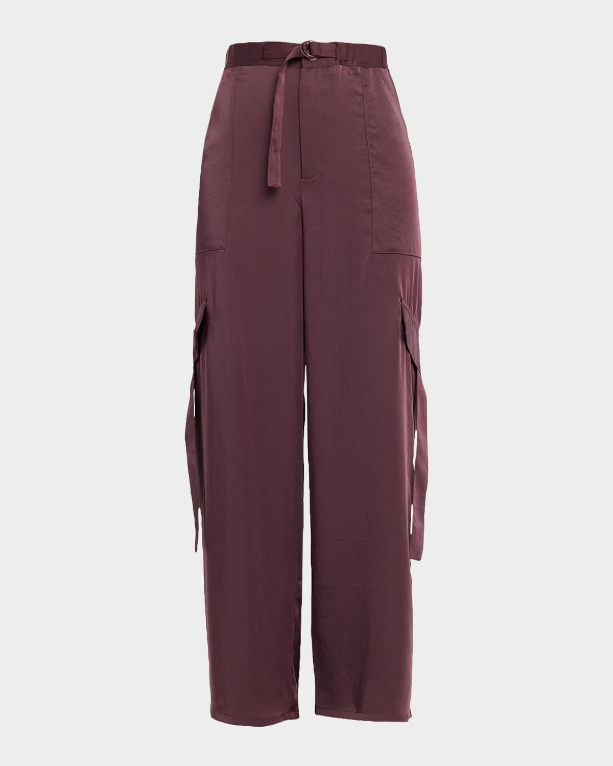 LAPOINTE Lightweight Satin Belted Wide-Leg Utility Pants