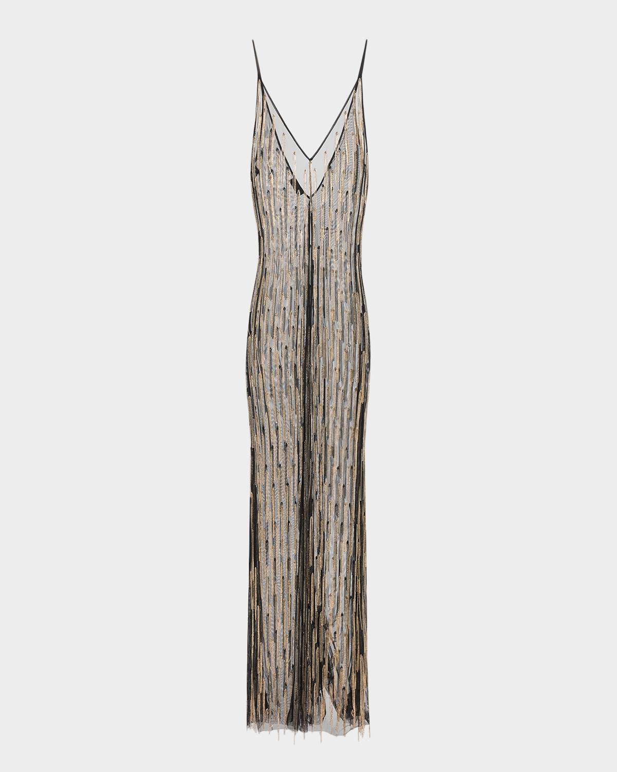 LAPOINTE Sheer Rhinestone Fringe Cami Top