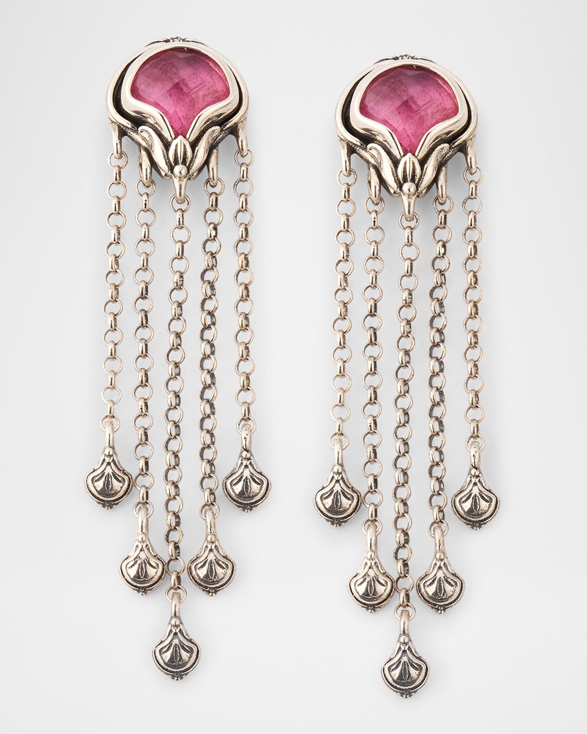 Ivy Rock Crystal, Strawberry Quartz and MOP Triplet Dangle Earrings