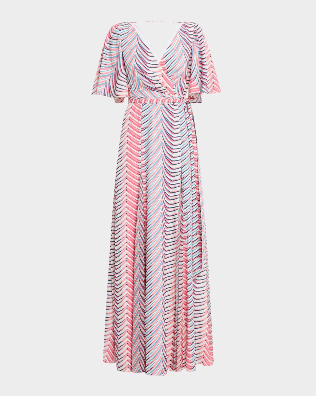 Badgley Mischka Collection Chevron-Print Georgette Maxi Dress