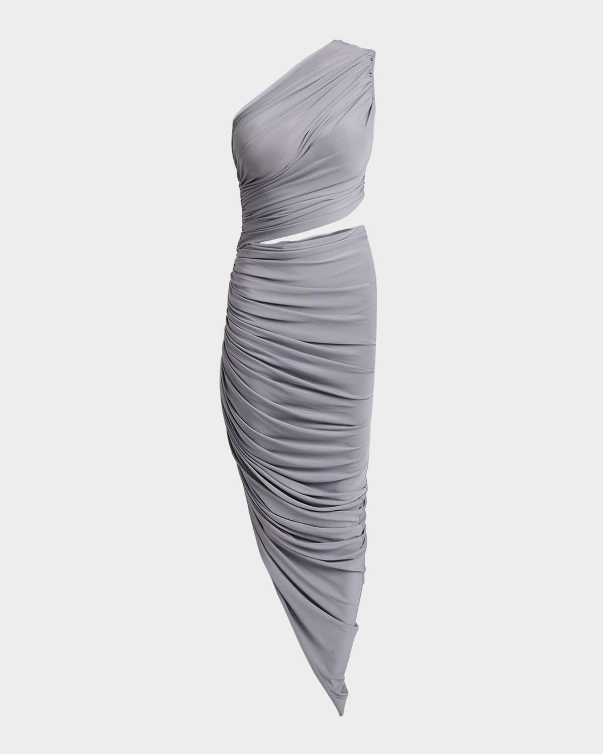 Alaïa Asymmetric Ruched Cutout Midi Dress In Gray
