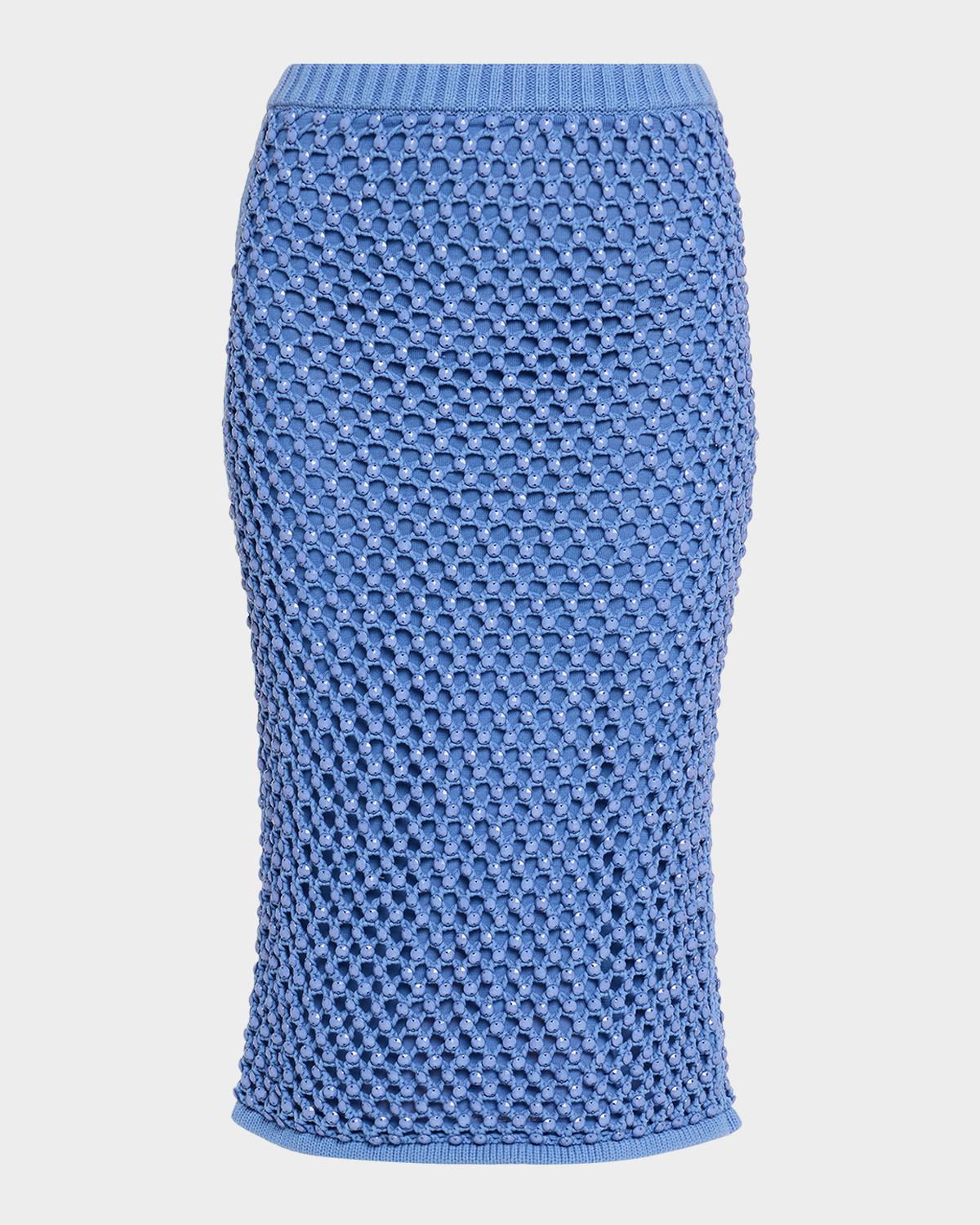 Diotima Spice Crystal Striped Crochet Knit Midi Skirt