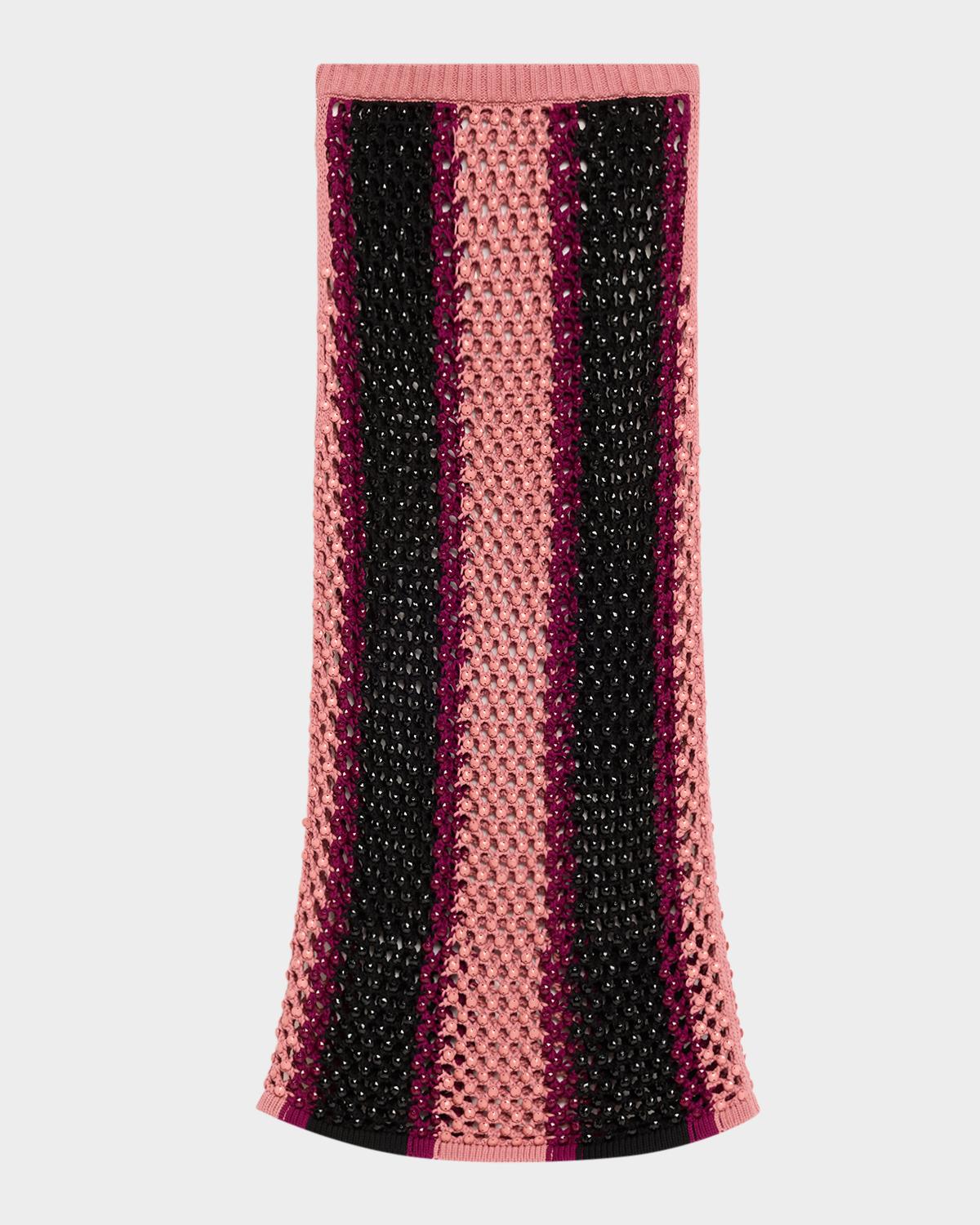 Diotima Spice Crystal Striped Crochet Knit Midi Skirt