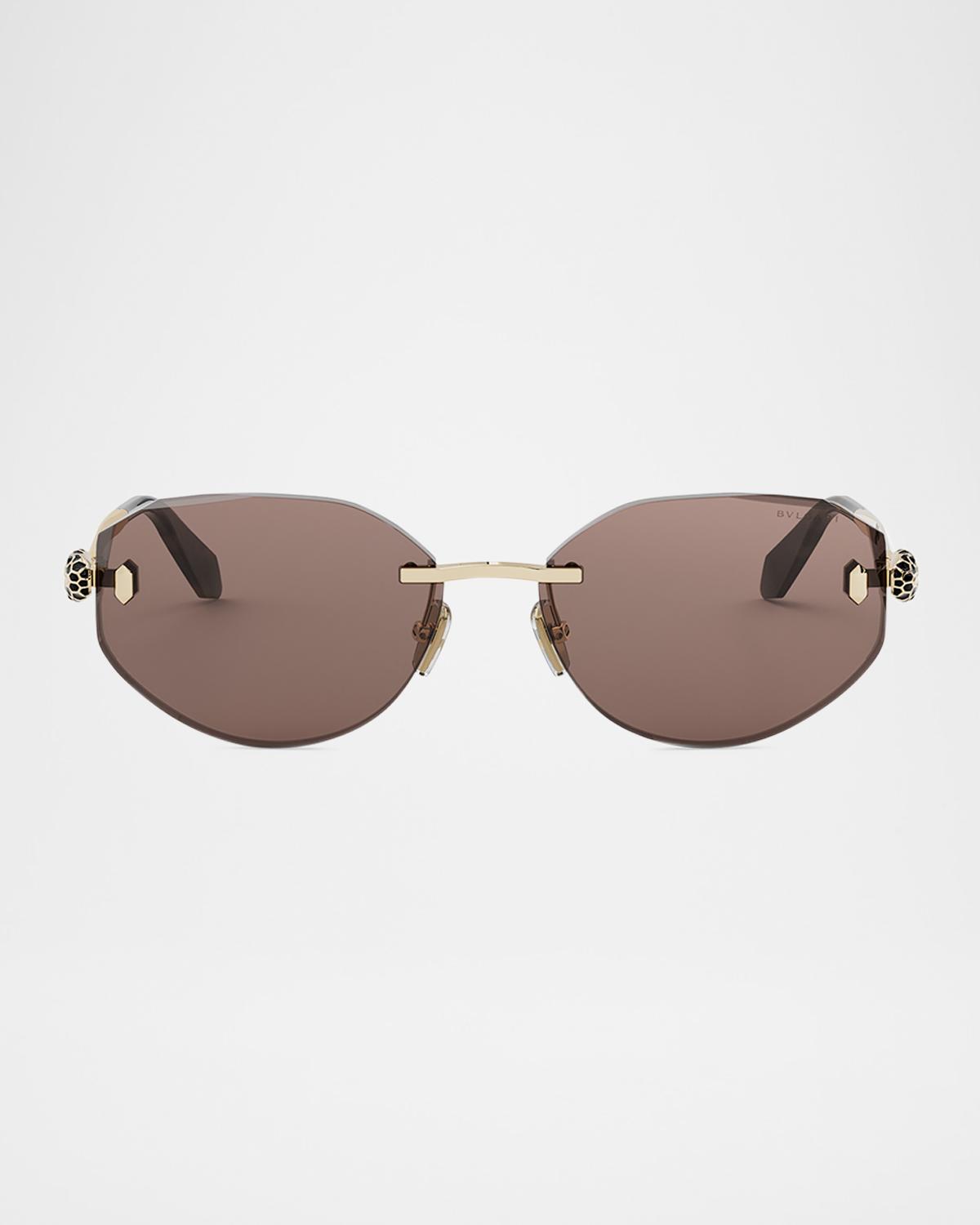 BVLGARI Serpenti Forever Rimless Oval Metal Sunglasses