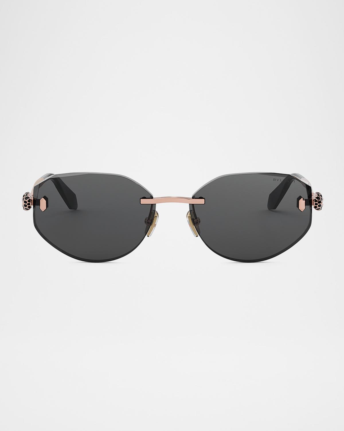 BVLGARI Serpenti Forever Rimless Oval Metal Sunglasses