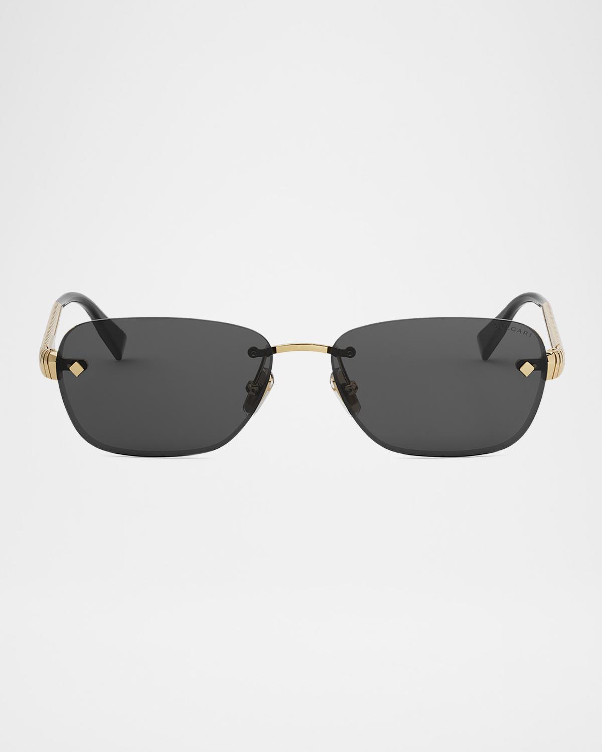 BVLGARI Tubogas Rimless Metal Rectangular Sunglasses
