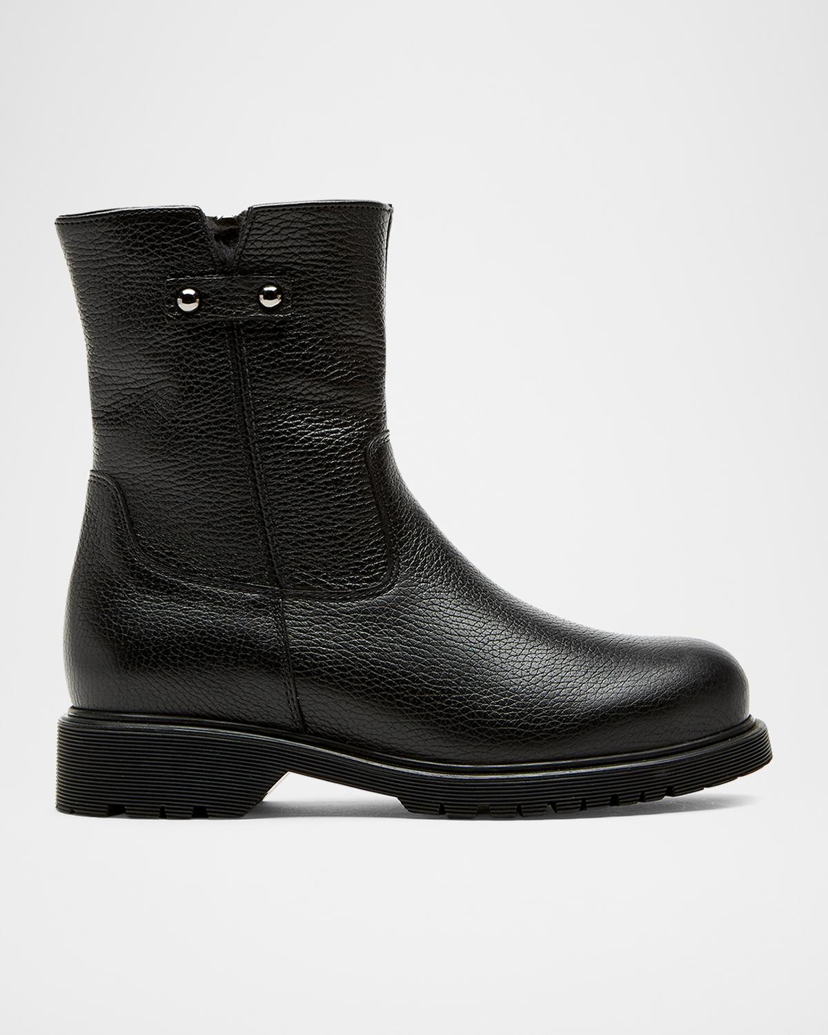 La Canadienne Hogan Shearling-Lined Pebbled Leather Booties