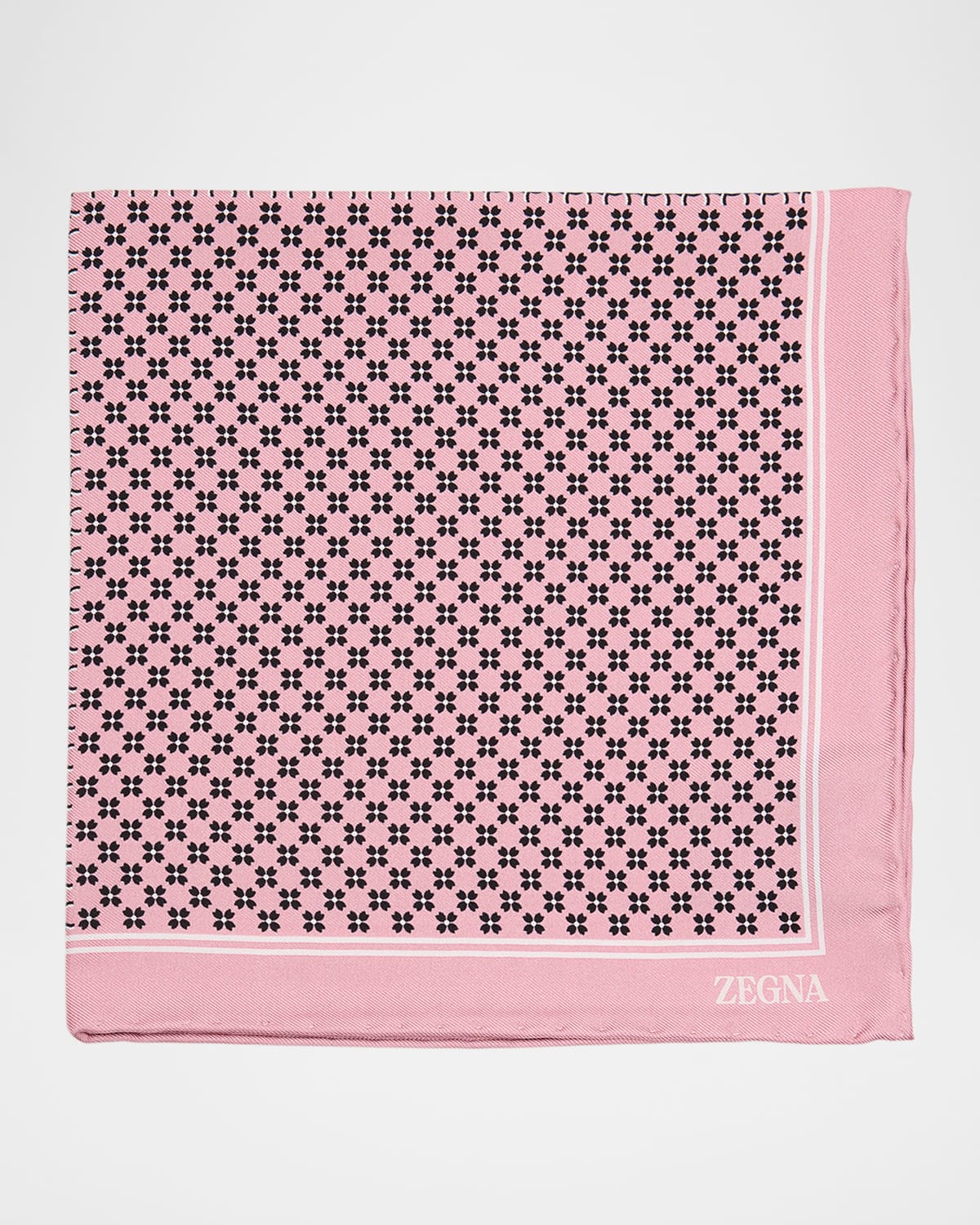 ZEGNA Men 's Petite Geometric Floral Silk Pocket Square