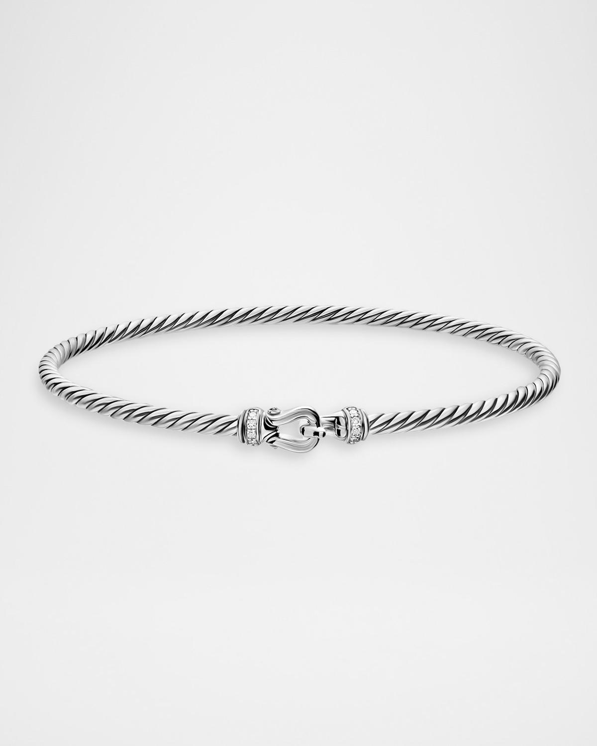 Micro Cable Flex Buckle Bracelet with Diamonds in Silver, 2.6mm