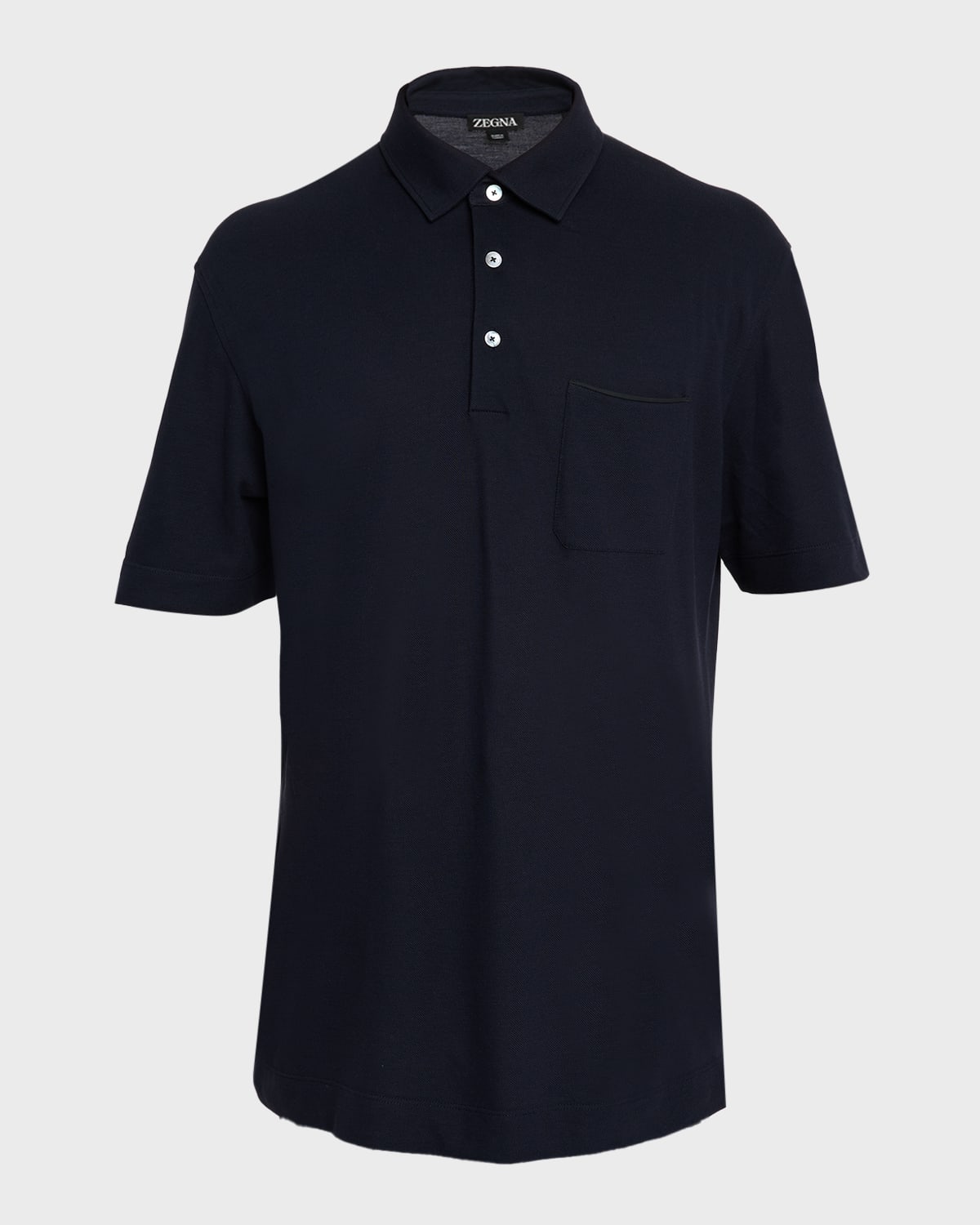 ZEGNA Men 's Cotton Polo Shirt with Leather-Trim Pocket