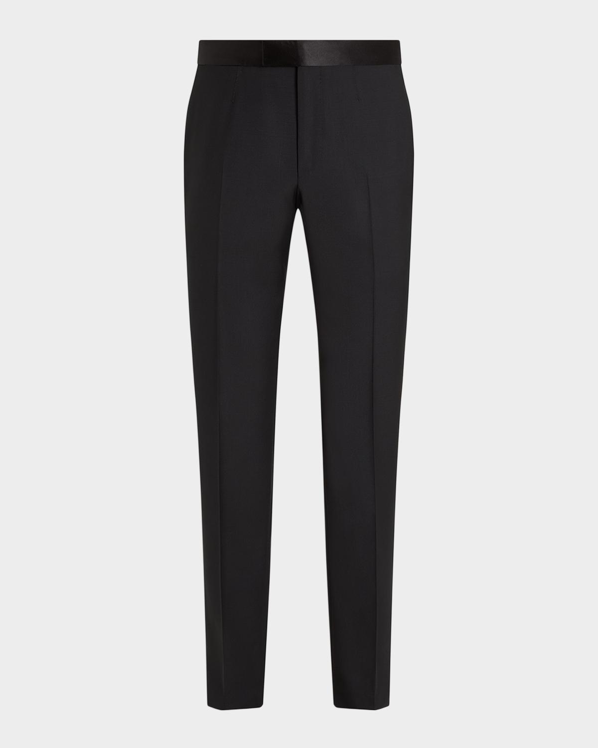 ZEGNA Men's Satin-Trim Slim Flat-Front Formal Trousers