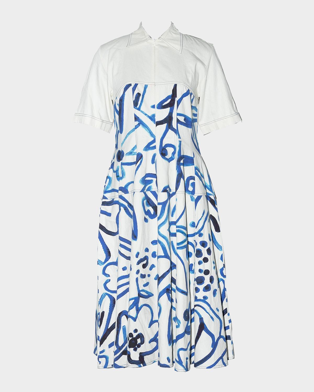 LOVEBIRDS Atom Abstract-Print Cotton Midi Shirtdress
