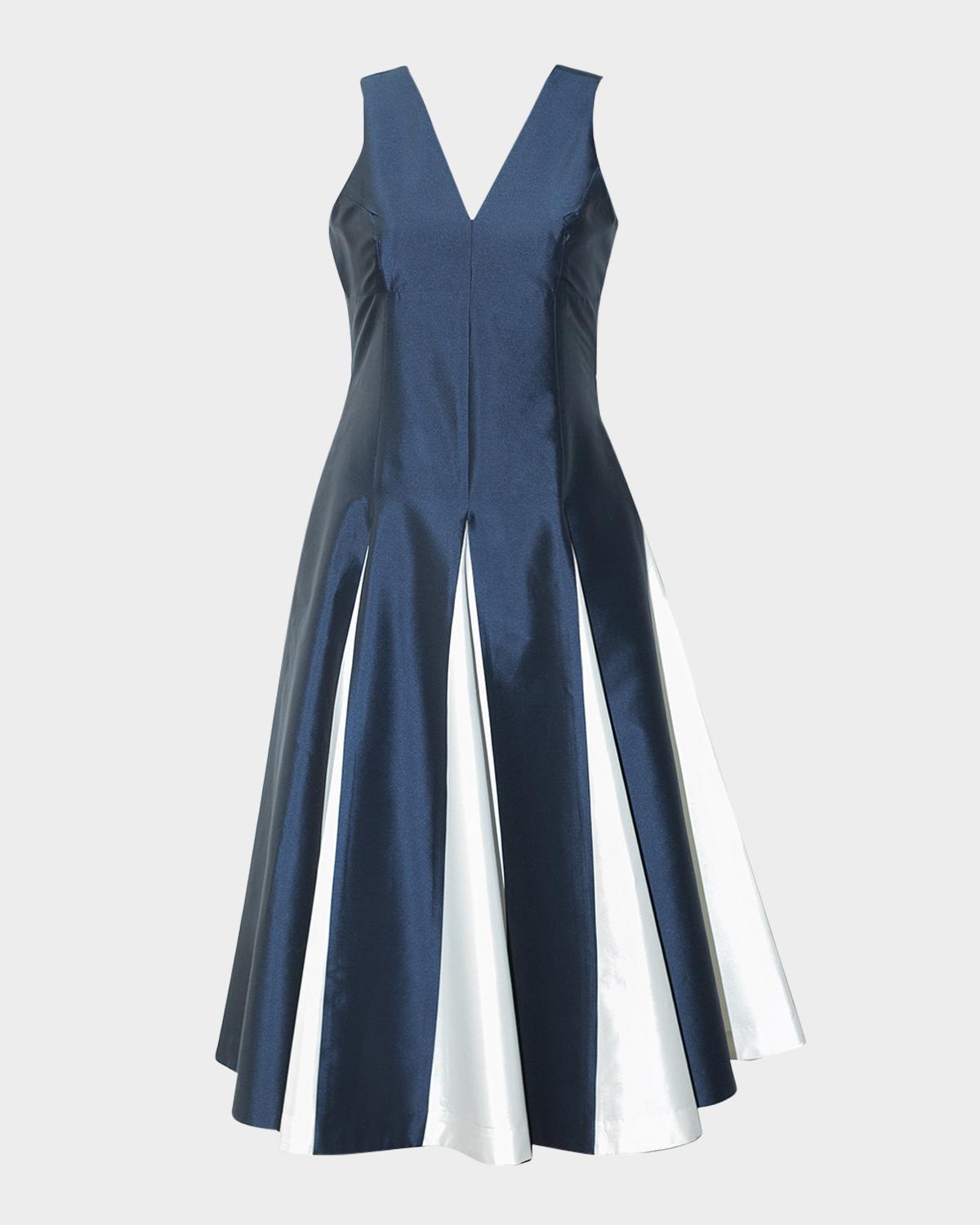 LOVEBIRDS Mythos Sleeveless Contrast Godet Midi Dress