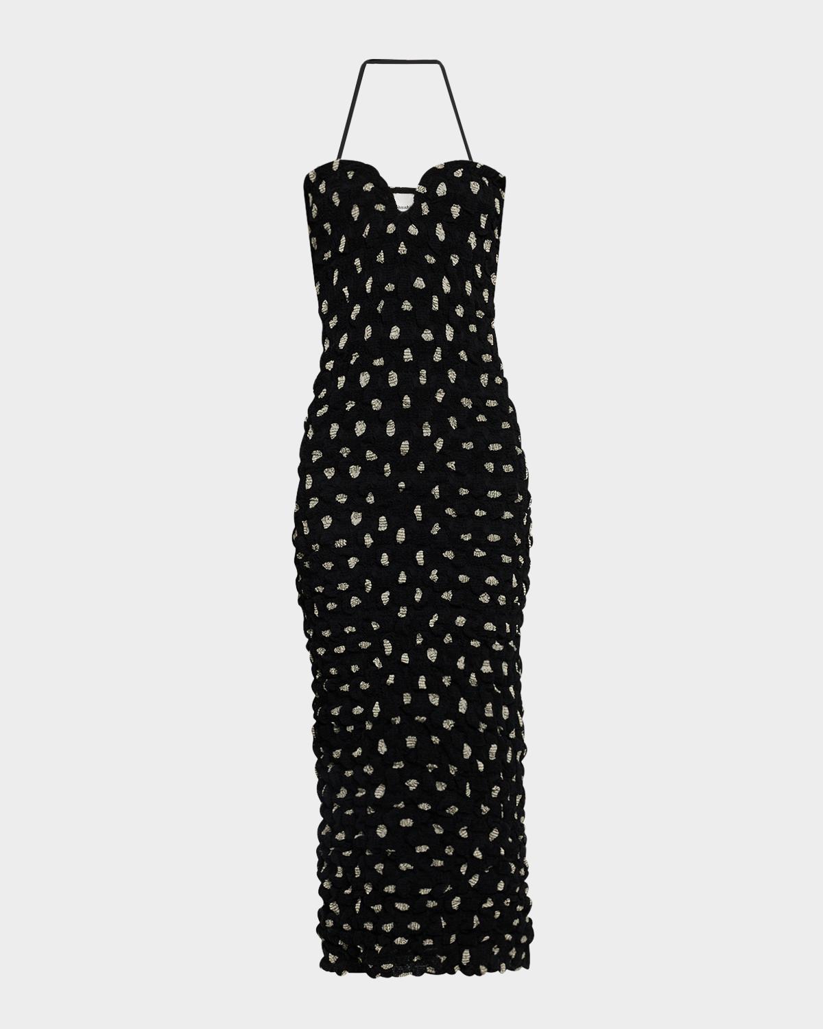 Nanushka Haylen Seersucker Chiffon Halter Midi Dress