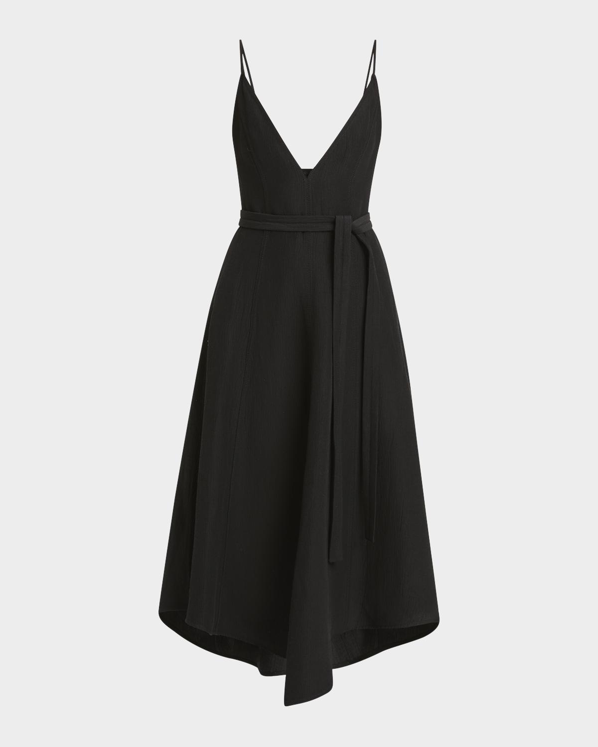 Proenza Schouler Elaine Plunging Belted Linen-Blend Midi Dress