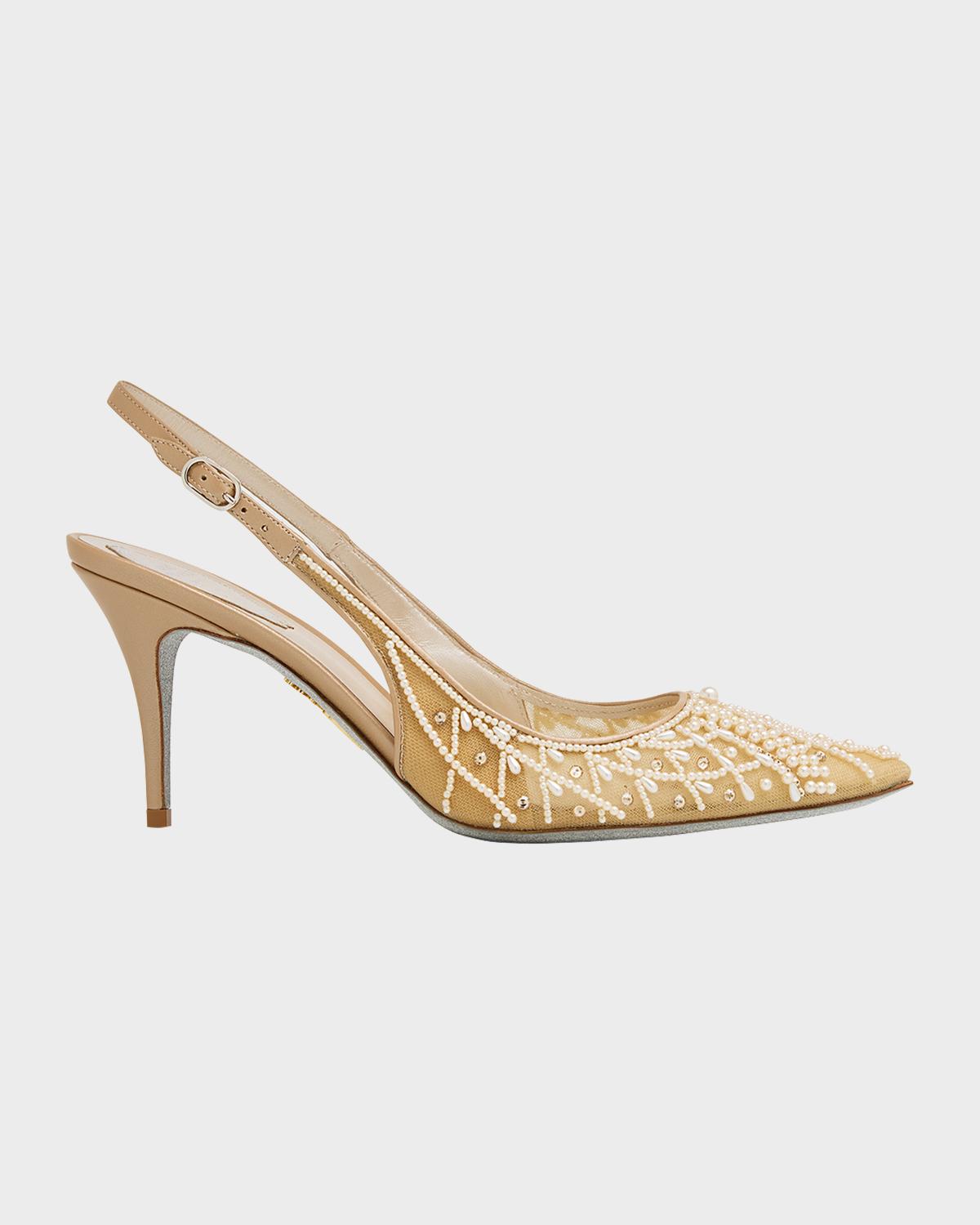 Rene Caovilla 80mm Embellished Net Tulle Pumps