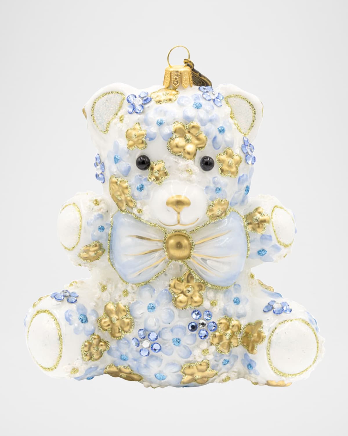 Jay Strongwater Blue Floral Teddy Christmas Ornament