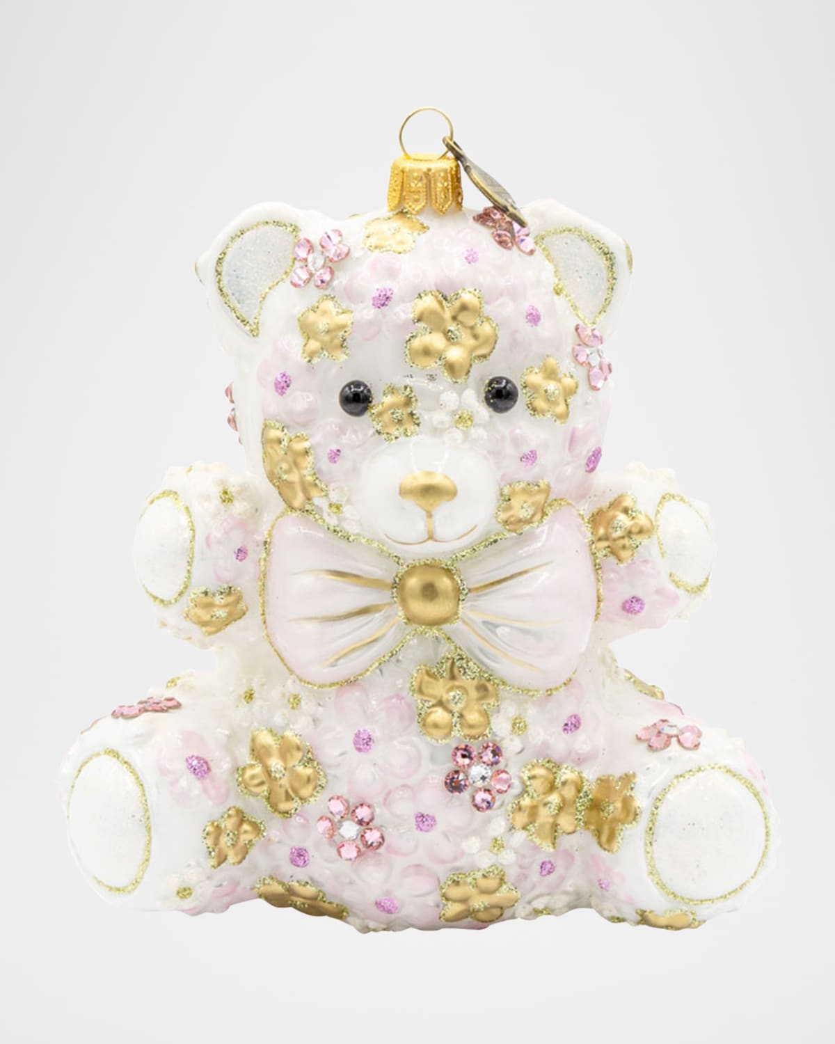 Jay Strongwater Pink Floral Teddy Christmas Ornament