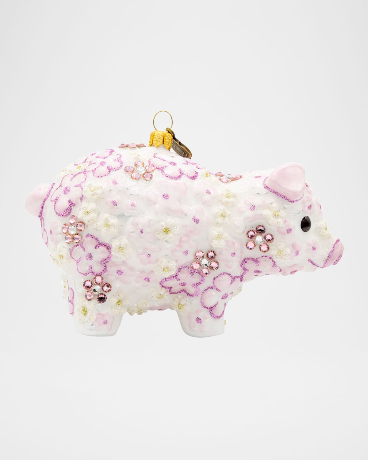 Jay Strongwater Pink Floral Piggy Christmas Ornament