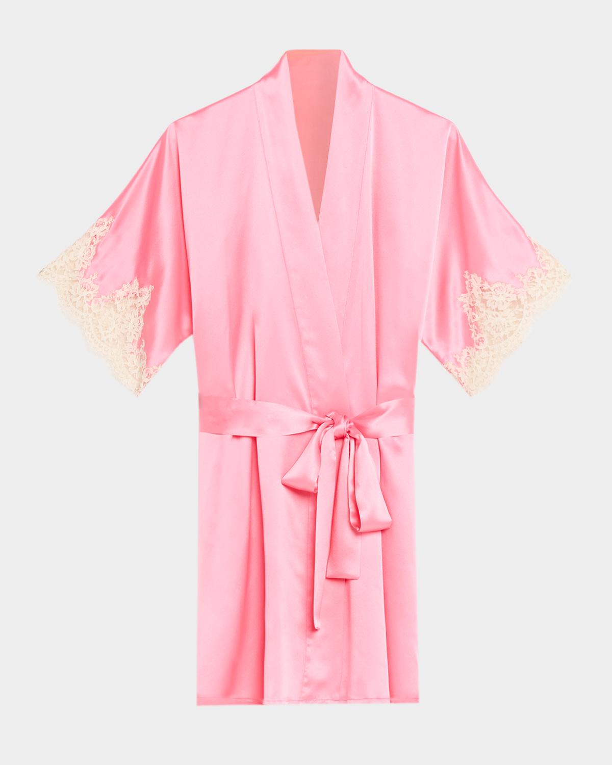 Christine Lingerie Gazebo Lace-Cuff Short Silk Robe