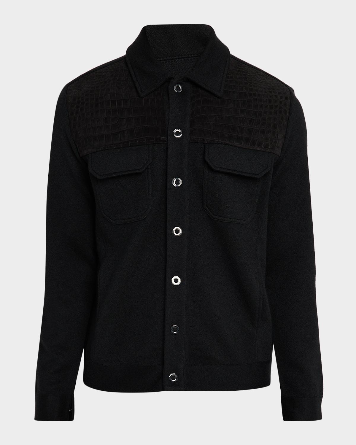 Stefano Ricci Men's Crocodile-Trim Knit Blouson