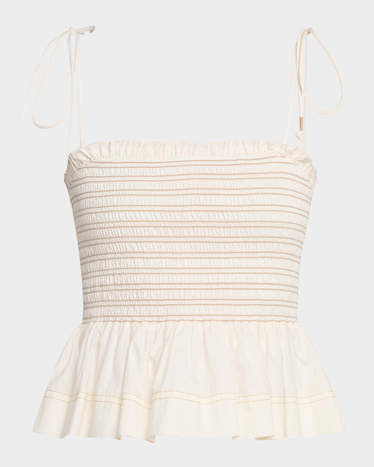 Veronica Beard Ophelia Smocked Sleeveless Peplum Top