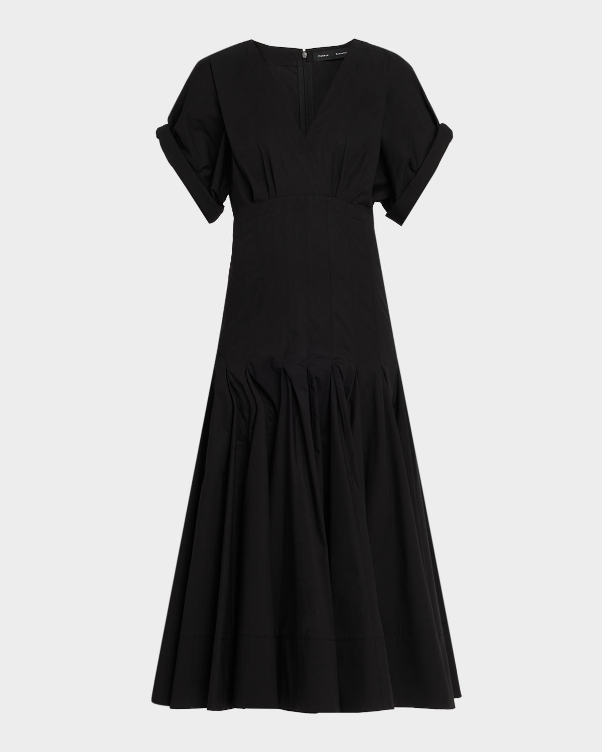 Proenza Schouler Ciara Short-Sleeve Poplin Drop-Waist Midi Dress