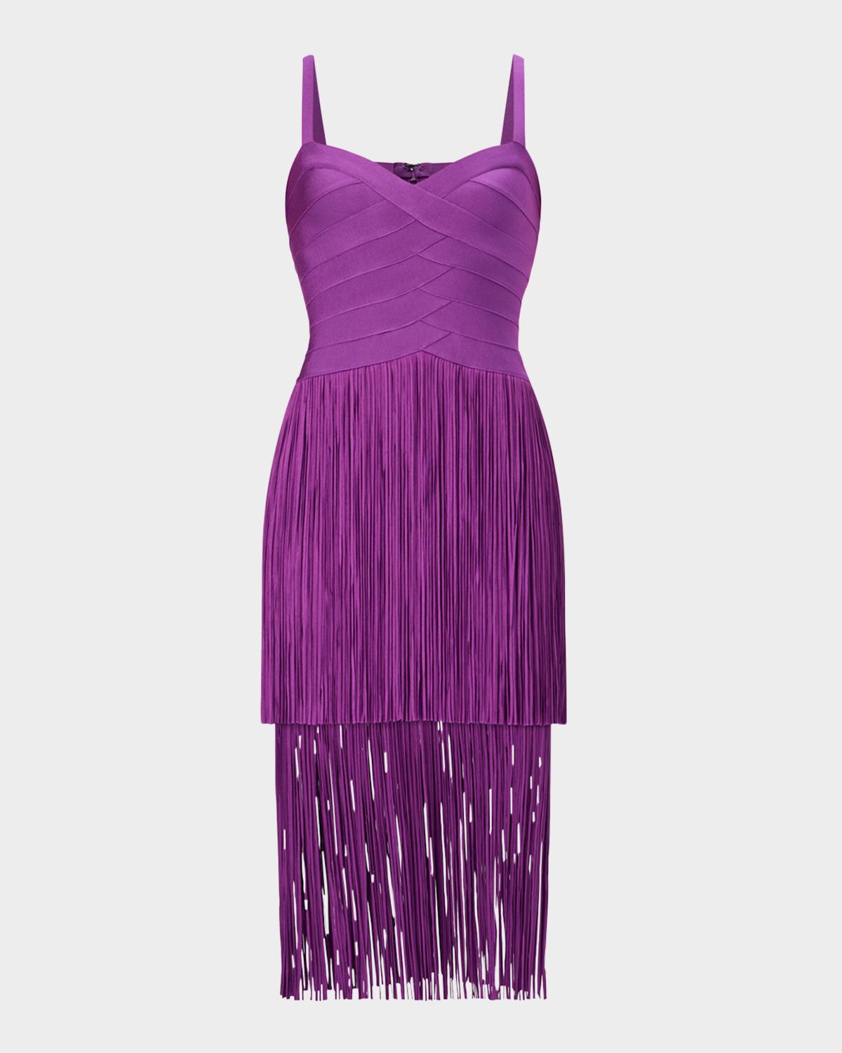 Hervé Léger The Georgia Tiered Fringe Midi Dress
