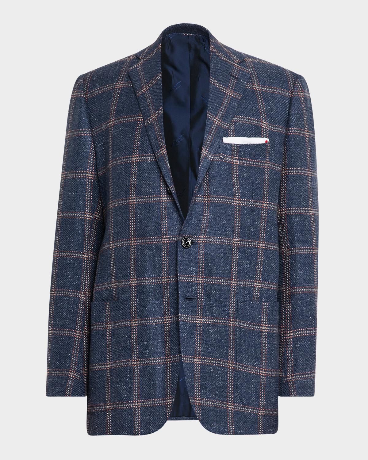Kiton Men's Cashmere, Wool and Silk Washed Windowpane Sport Coat