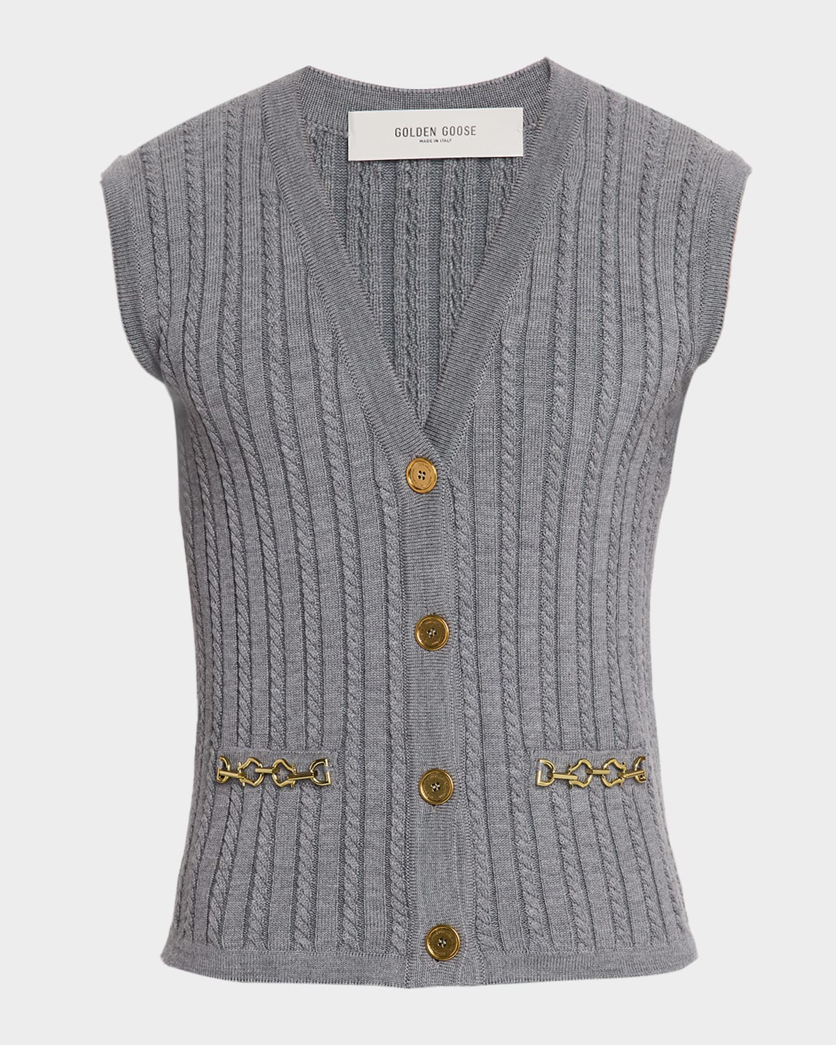 Golden Goose Journey Cable-Knit Sweater Vest with Chain Detail