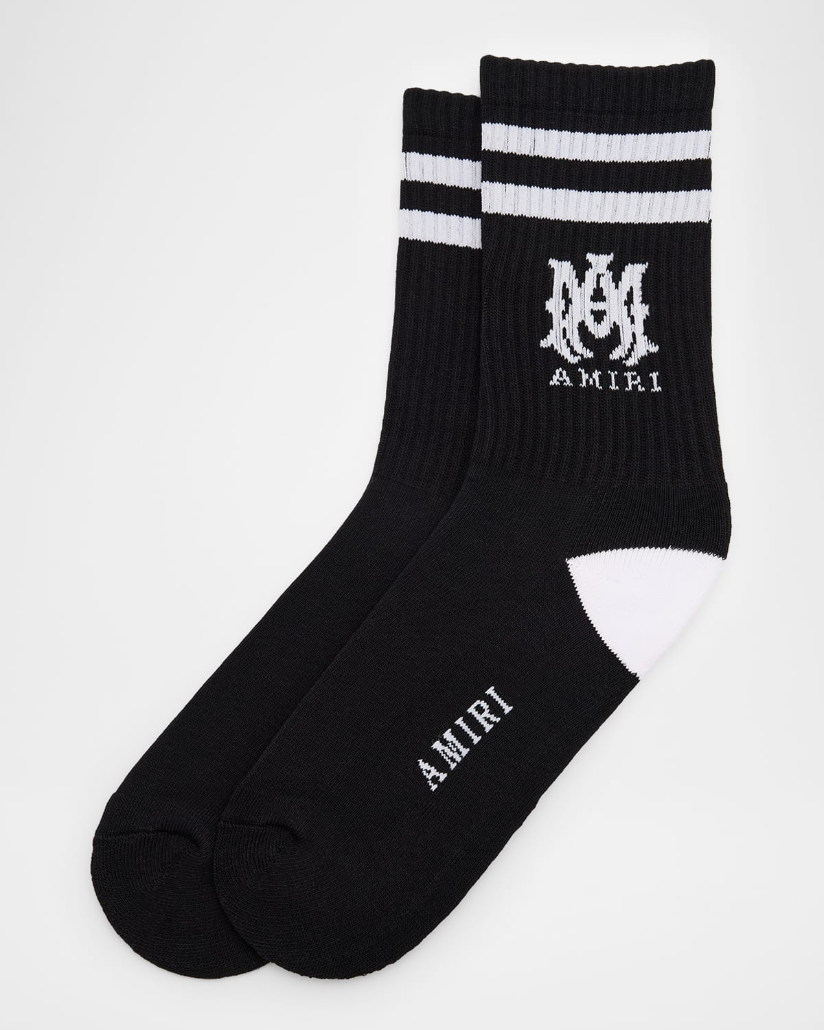 Amiri Men 's MA Double-Stripe Ribbed Crew Socks
