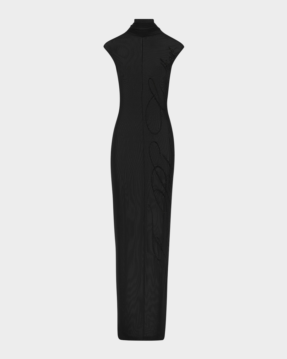 Jean Paul Gaultier Sequin Logo Embroidered Sleeveless Mesh Maxi Dress