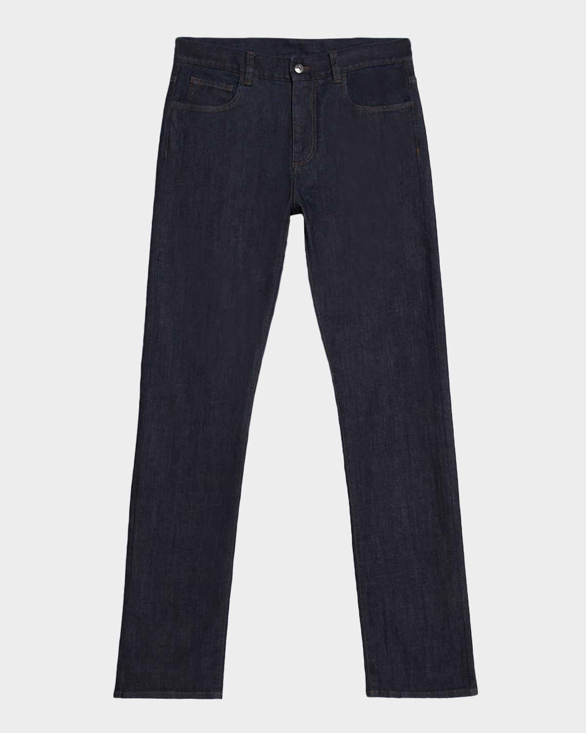 Canali Men's Dark-Wash Denim Straight Fit Five-Pocket Pants