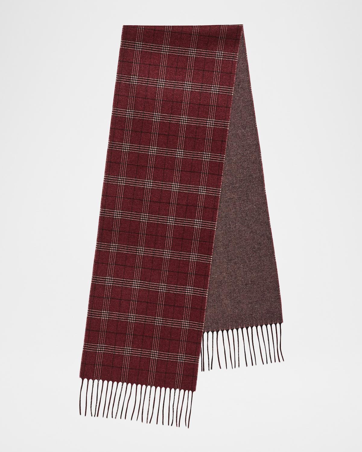 PIACENZA 1733 Men's Baltazar Herringbone to Plaid Silk and Cashmere Scarf