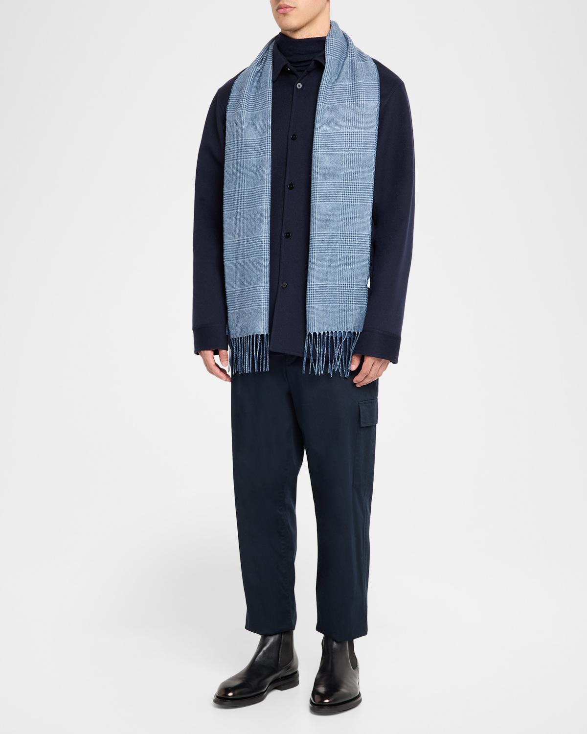 PIACENZA 1733 Men's Dallas Cashmere and Silk Solid To Houndstooth Scarf
