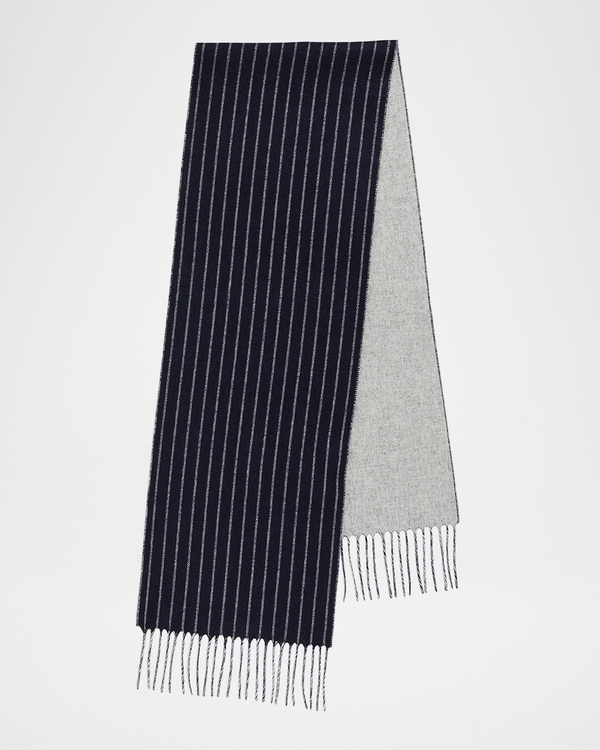 PIACENZA 1733 Men's Lizard Solid to Stripe Double-Face Silk and Cashmere Scarf