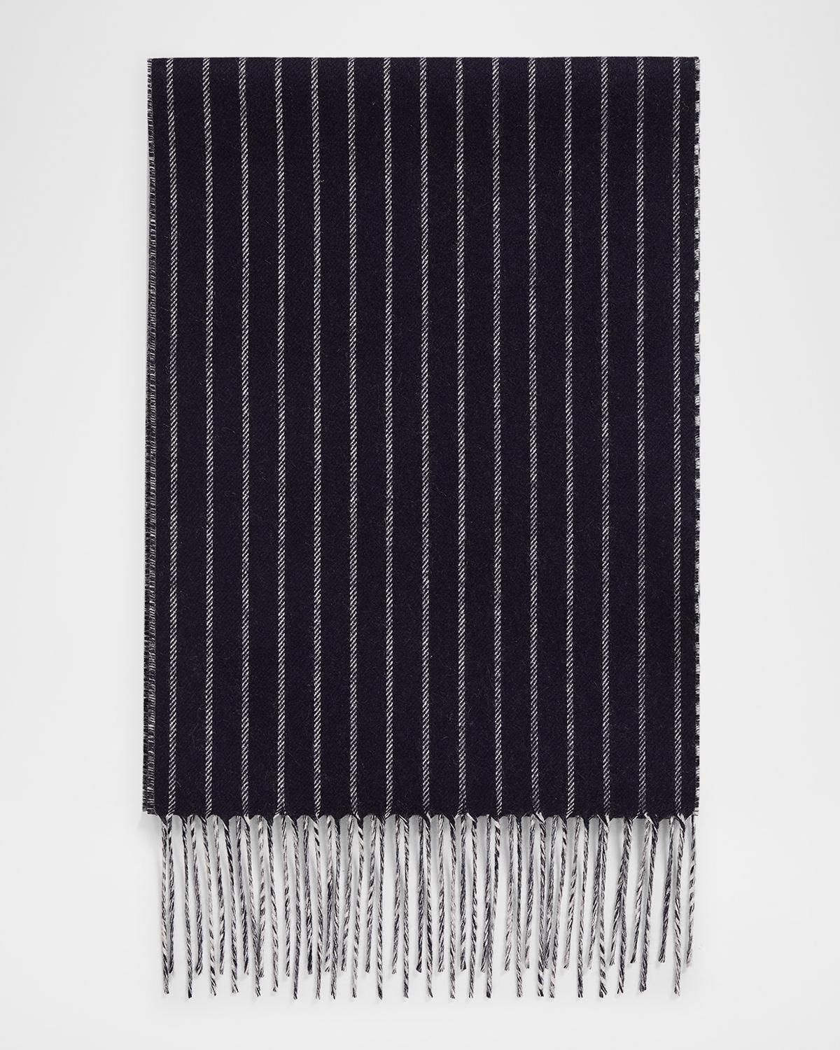 PIACENZA 1733 Men's Lizard Solid to Stripe Double-Face Silk and Cashmere Scarf