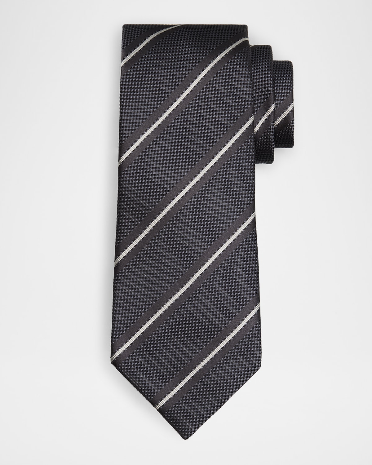 TOM FORD Men 's Two-Tone Regimental Diagonal Stripe Silk Tie | Thumbnail 4