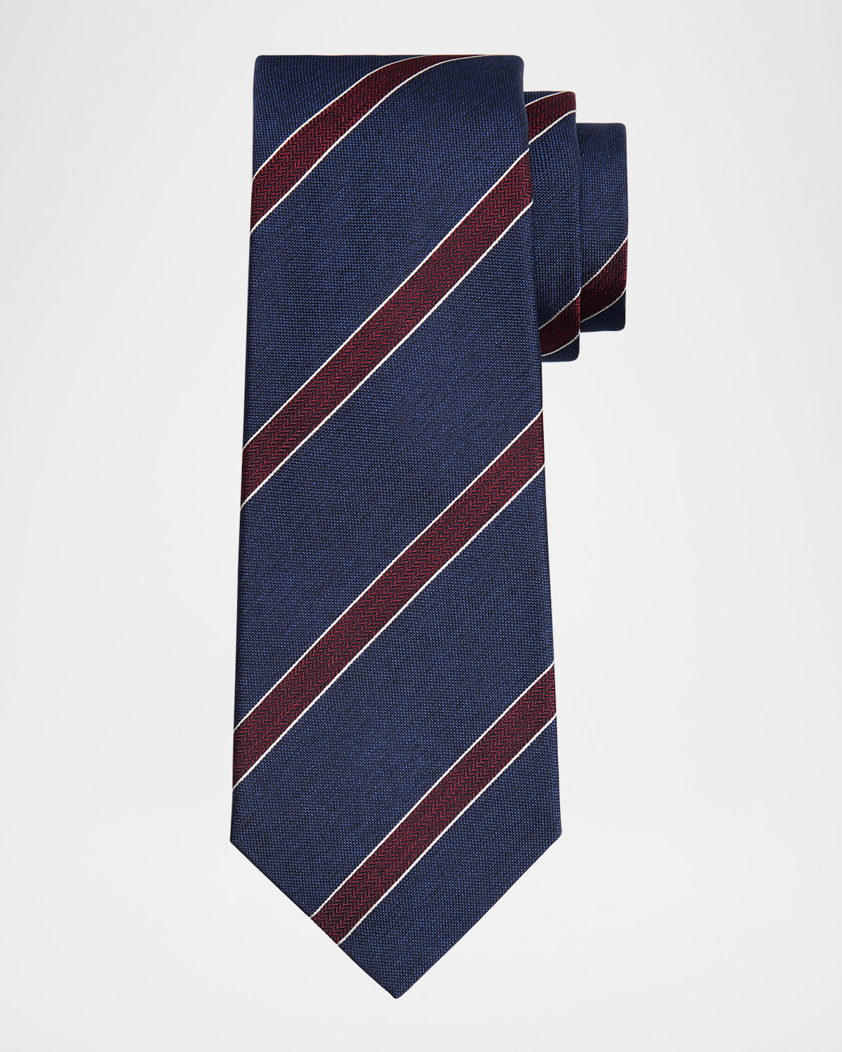 Kiton Men 's Silk Micro-Herringbone Stripe Seven-Fold Tie
