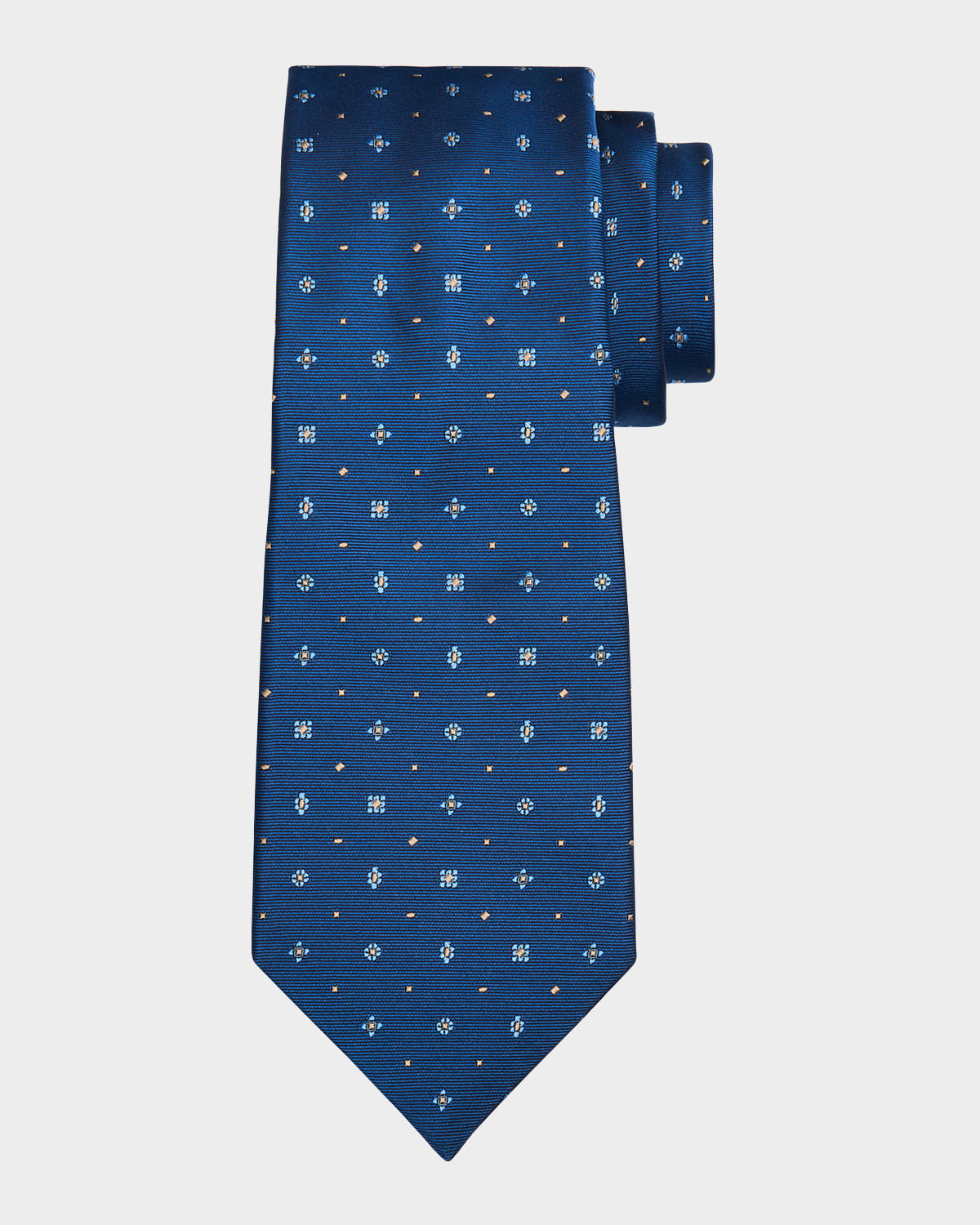 Kiton Men 's Silk Micro-Floral Seven-Fold Tie
