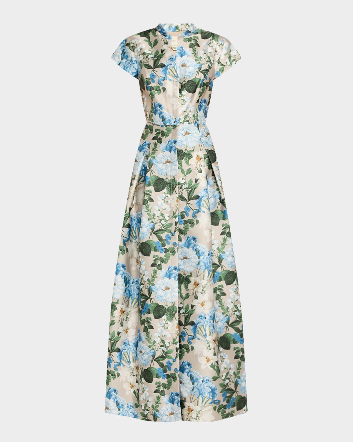SACHIN BABI Marta Pleated Floral-Print Mikado Gown
