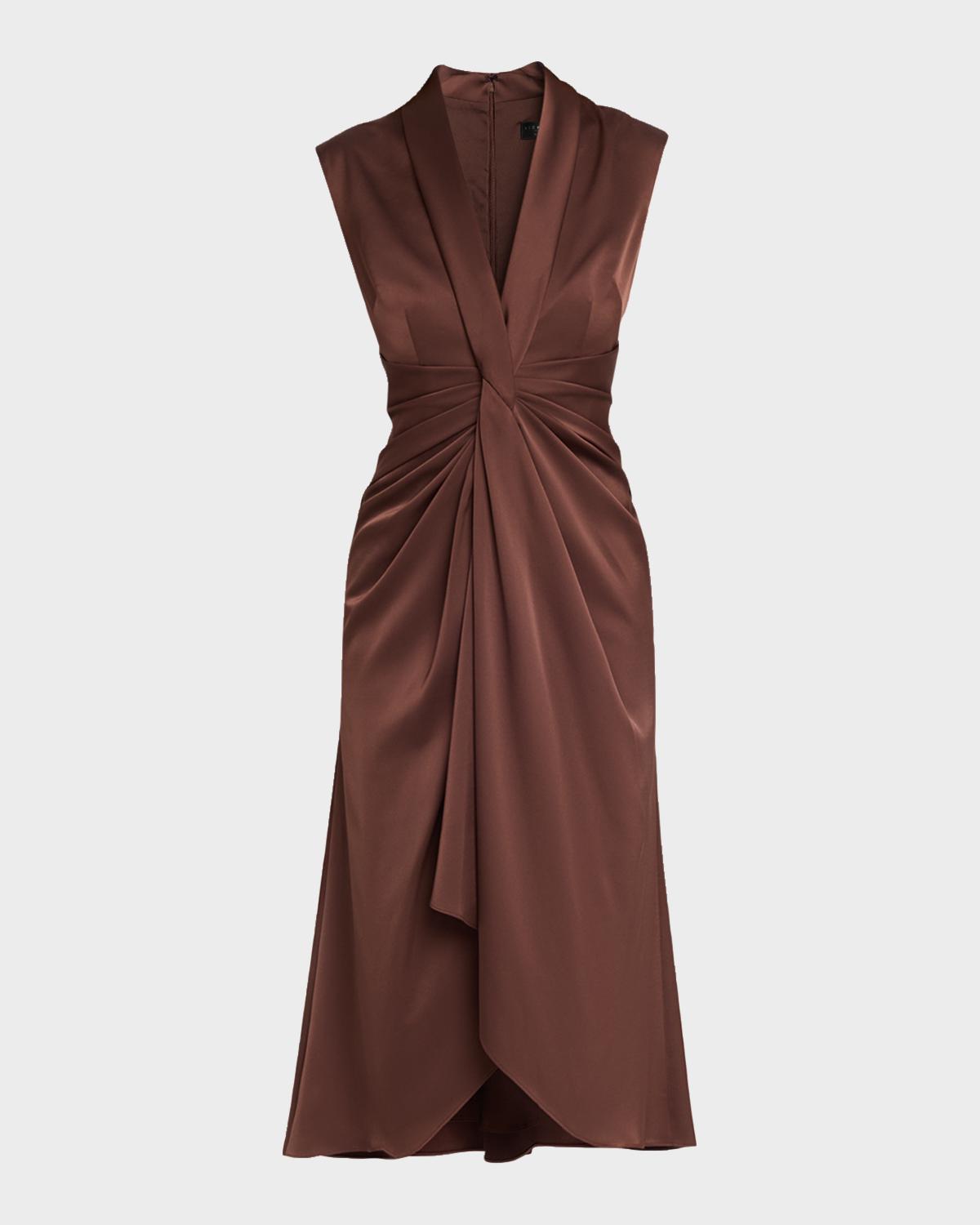 Aidan Mattox Sleeveless Pleated Twist-Front Midi Dress