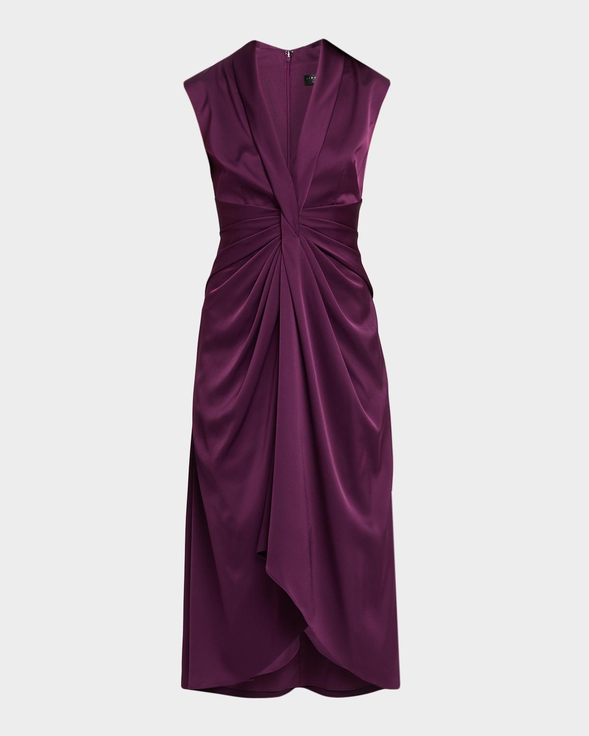 Aidan Mattox Sleeveless Pleated Twist-Front Midi Dress